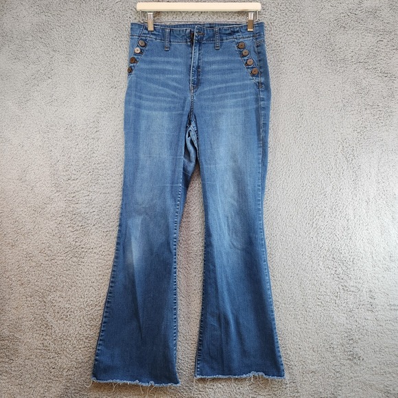 Sincerely Jules Bootcut Jeans Women 11/30 Blue Denim Cotton High-Rise Frayed Hem - Picture 1 of 14
